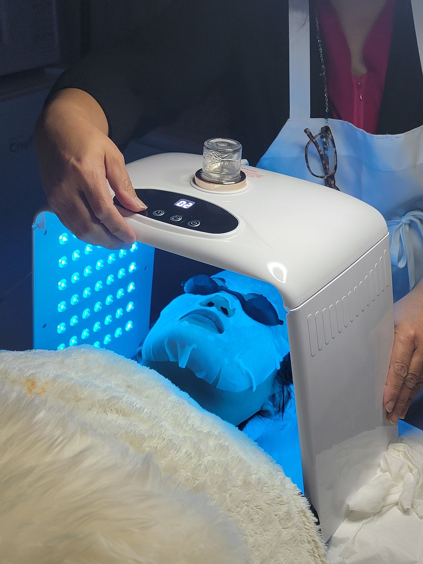 LED light-therapy facial session at JasBeauty